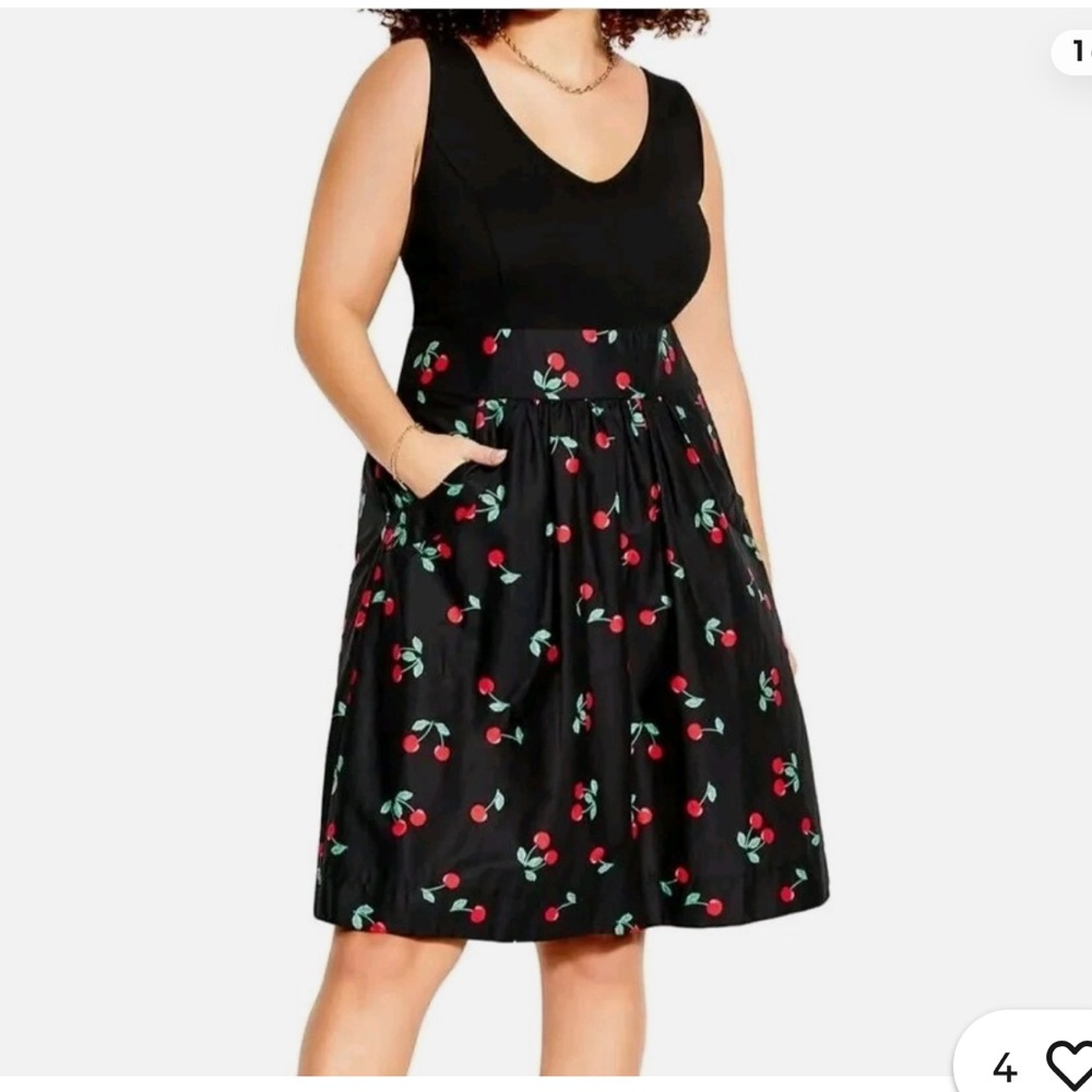 City Chic Black‎ Cherry Print Midi Dress